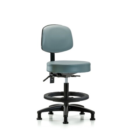 Blue Ridge Ergonomics Vinyl Stool, Back, Med Bench, Tilt, Foot Ring, Glides, Storm BR-VMBST-RG-T1-BF-RG-8822