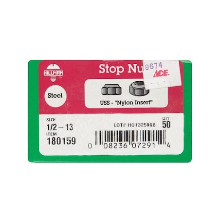 Hillman 1/2 in. Zinc-Plated Steel USS Nylon Lock Nut, 50PK 7180159