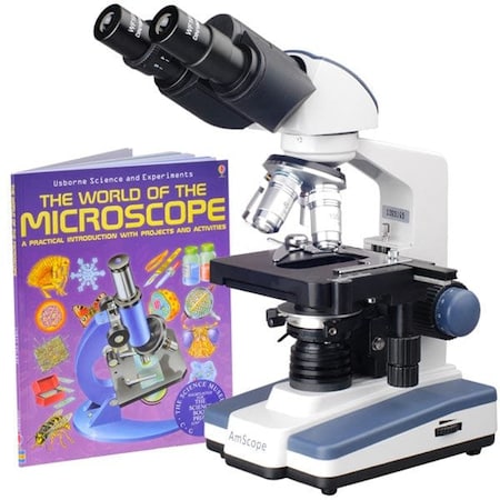 Amscope B120 Binocular Compound Microscope 40X-2500X w/LED, Siedentopf Head, 3D Stage and Microscope Book B120C-WM