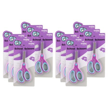 Enday Soft Grip School Scissors, 5", Round Tip, Purple, 12PK 1166-6