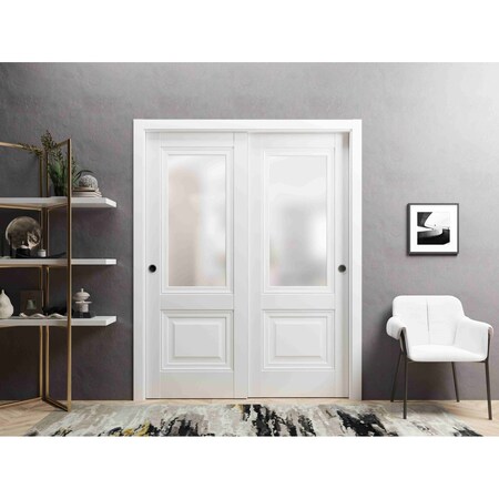 Sartodoors Sliding Closet Bypass Doors 36 x 80in, Lucia 8822 White Silk W/ Frosted Glass, Sturdy Rails LUCIA8822DBD-WS-36