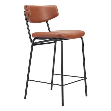 Homeroots Set of Two 30" Brown and Black Faux Leather and Steel Low Back Bar Height Bar Chairs, 2PK 555765