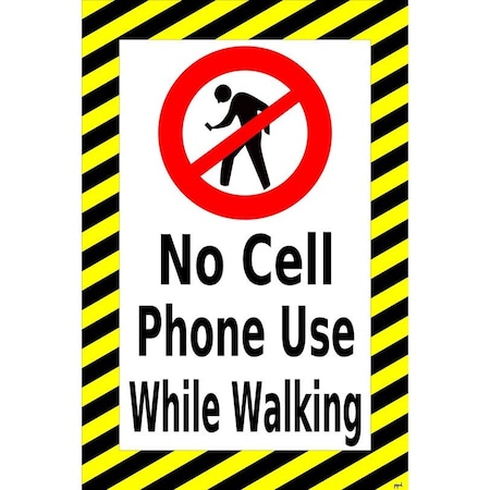 Piprd No Cell Phone Use While Walking Floor Sign, 16"x24" STNCPUWW1624