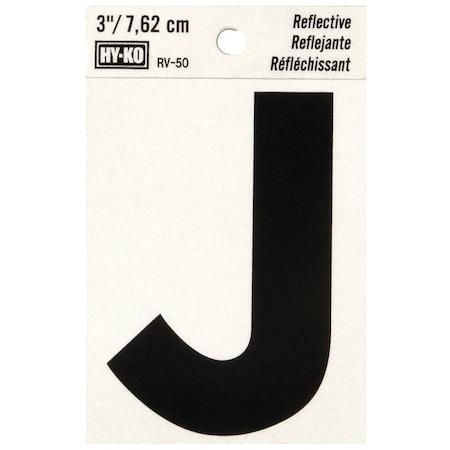 Hy-Ko Reflective Letter, Character: J, 3 in H Character, Black Character, Silver Background, Vinyl RV-50/J