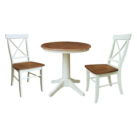 Whitewood Industries Rectangular Fixed Top Table W/ 2 Chairs, 30 in W, 29.9 in L, 30 in H, Parawood, Hickory/Shell K79-30RT-27B-C613-2