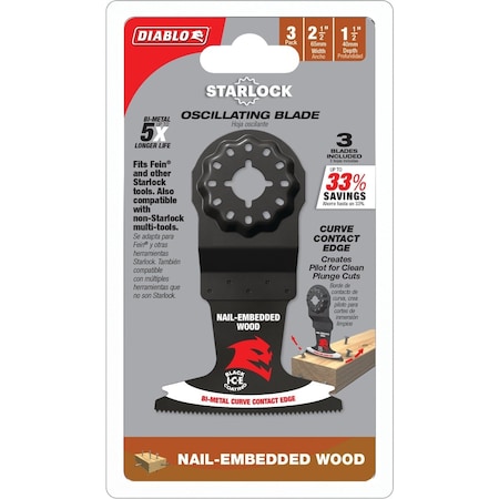 Diablo 2-1/2'' Starlock Bi-Metal Oscillating Blade for Nail-Embedded Wood, 3PK DOS250BW3