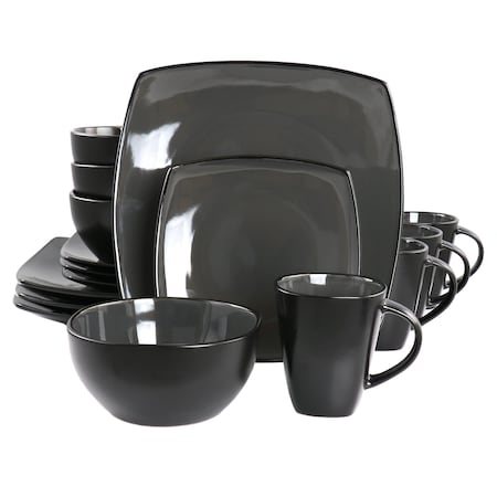 Gibson Home Soho Lounge 16 Piece Square Stoneware Dinnerware Set in Grey 91531.16