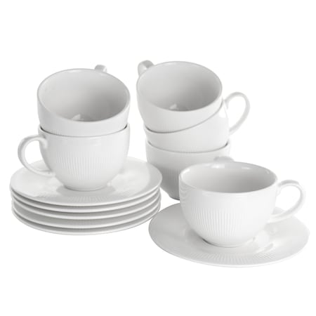 Elama Cafe 12 Piece 8 Ounce Porcelain Cup and Saucer Set in White EL-CAFE
