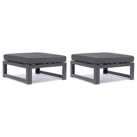 Leisuremod Chelsea Outdoor Patio Black Aluminum Ottomans With Cushions, Black, 2PK CSO30BL2