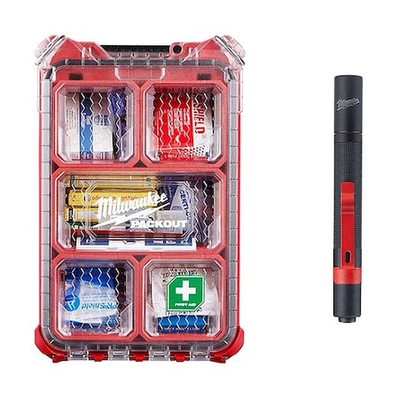 Milwaukee Tool First Aid Kit and Penlight, Plastic Box, 79 Components, 25 People Served 48-73-8435C, 2105