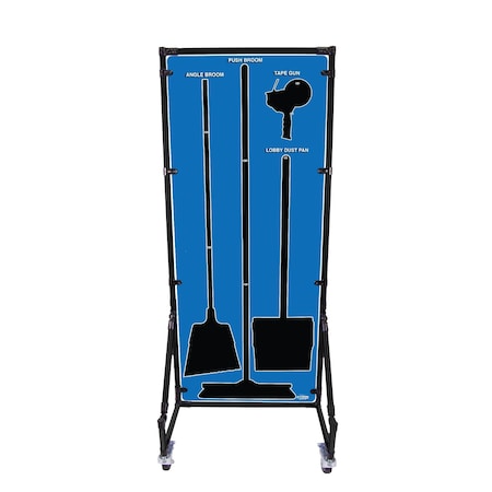 5S Supplies Housekeeping Shadow Board Broom Station V7, Blue, Kit, No Text HSB-V7-BLUE-KIT-NO TEXT