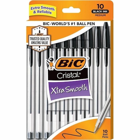 Bic Cristal Ballpoint Stick Pens, 10PK BICMSP10BK