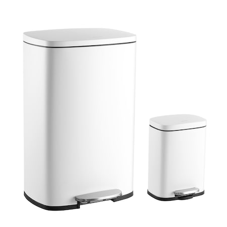 Happimess Connor Rectangular 13.2-Gallon Trash Can with Soft-Close Lid and FREE Mini Trash Can, Cotton White HPM1006C