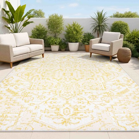 Jonathan Y Estrella Bohemian Medallion Textured Weave Cream/Yellow 5 ft. x 8 ft. Indoor/Outdoor Area Rug SMB105H-5