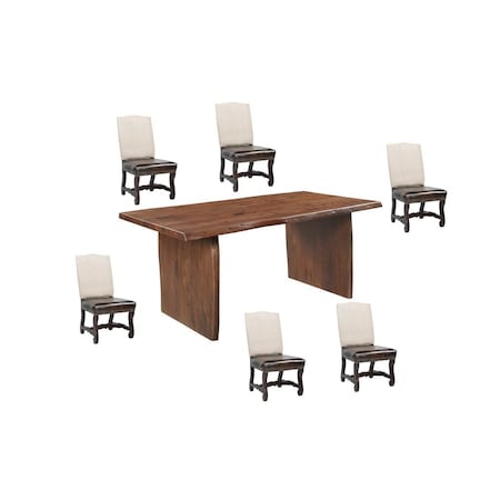 Homeroots Seven Piece Brown Solid Wood Dining Set with Six Chairs 635831