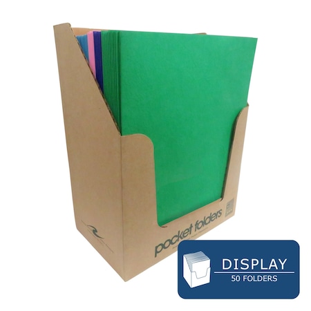 Roaring Spring Pocket Folders in Holder, 11.75"x8.5", Twin Pockets Hold 25 Sheets Each, 5 Colors, PK50 50205CS