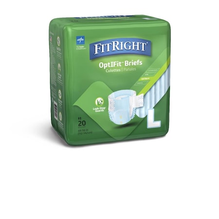 Medline FitRight Plus Adult Incontinence Briefs, Size L, for Waist Size 44in-56in, 20PK FITPLUSLGZ