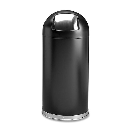 Safco 15 gal. Stainless Steel, Galvanized Steel Round Trash Can, Black 9636BL