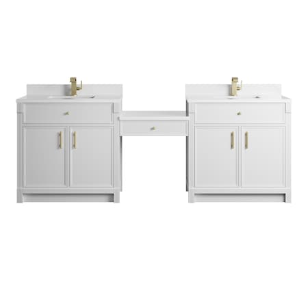 James Martin Vanities Bellshire 96" Dual Vanity Set w/24" Make-Up Counter, Bright White w/Sgl Hole 3 cm White Zeus Silesto 660-VMC96-BW-1WZ