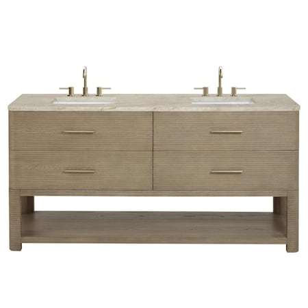 James Martin Vanities Lucian 72" Double Vanity, Pebble Oak, w/ 3 CM Tajnar Eclos Widespread Top D704-V72-PBO-WTJR