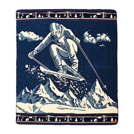 Homeroots Ultra Soft Blue Ski Jumper Handmade Queen Size Woven Blanket 383068