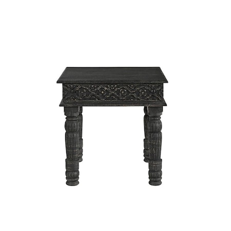 Homeroots 24" Black Distressed Solid Wood Square End Table 521951