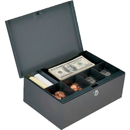 Prosource Cash Box, 11-1/2 L x 7-5/8 W x 4-3/8 H in Exterior, Keyed Lock, 6-Compartment TS814-3L