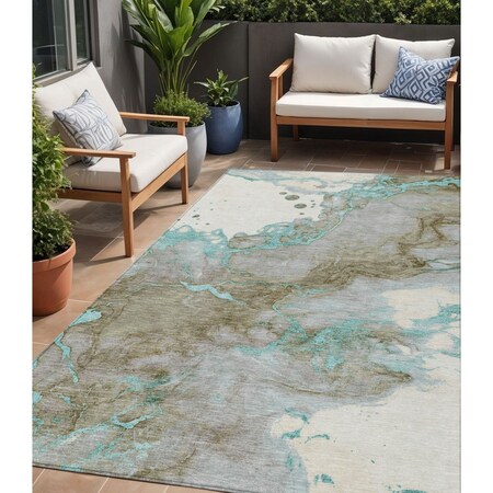 Homeroots 5' X 8' Teal Blue And Brown Abstract Washable Indoor Outdoor Area Rug 631892