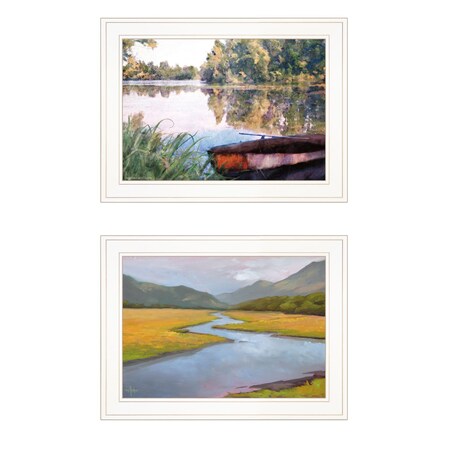 Homeroots Set Of Two Serene Water 1 White Framed Print Wall Art, 2PK 407900