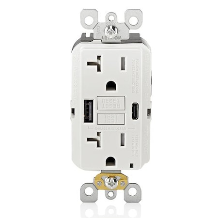 Leviton USBReceptacle, 20A, White, Thermoplastic GUAC2-W