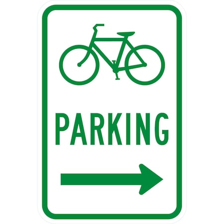 Lyle Bicycle (Symbol) Parking (Right Arrow), 12x18, Diamond Grade, White G-2637-DG_12x18