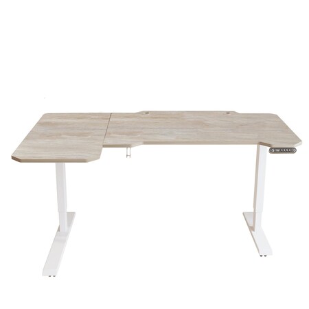 Homeroots 59" Adjustable Light Khaki and White L Shape Standing Desk 528670