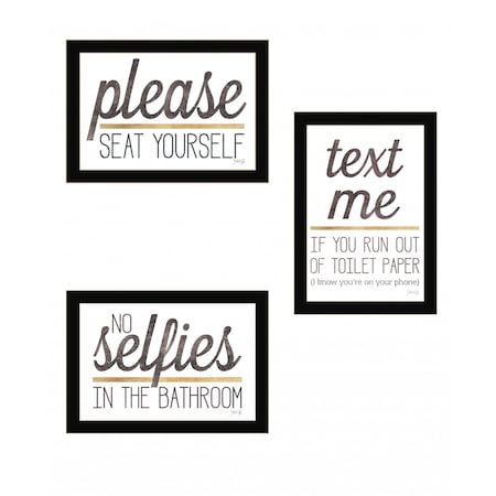 Homeroots Set Of Three Toilet Humor 3 Black Framed Print Wall Art, 3PK 408222