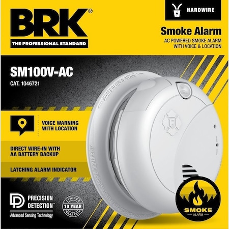 Brk Smoke Alarm with Battery Backup and Voice Alerts, Photoelectric Sensor, Alarm: Voice 1046721