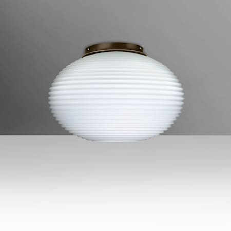 Besa Lighting Besa, Pape 10 Ceiling, Opal Ribbed, Bronze Finish, 1x9W LED 491207C-LED-BR