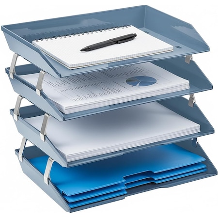 Acrimet Facility 4 Tier Letter Tray Side Load Letter Size Desktop File Organizer Plastic Solid Blue 256.AO