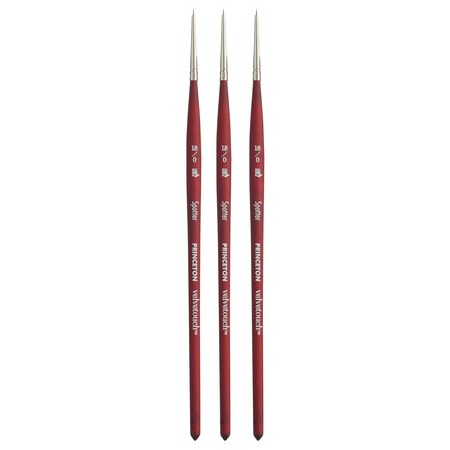 Princeton Velvetouch Spotter Brush, Synthetic Bristles, Short Handle Mixed Media Paintbrush, Size 18/0, 3PK P3950SP180