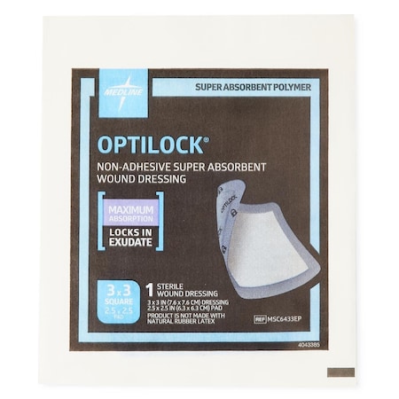 Medline OptiLock Nonadhesive Super Absorbent Wound Dressings, 3in x 3in, in Educational Packaging MSC6433EPH