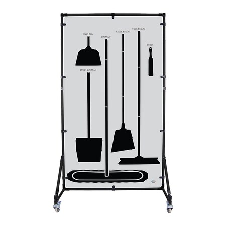 5S Supplies Housekeeping Shadow Board Broom Station V2, Gray / Black Shadows, Kit + Stand, No Text HSB-V2-GRAY/BLACK-KIT-STAND-NO TEXT