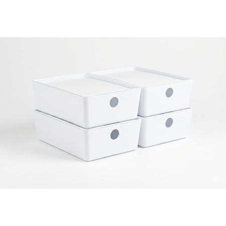 Bella Storage Solutions Bella Small White Stackable Storage Bins w/ Lids - Modular Bathroom/Kitchen/Closet Organizer, 4PK 606583