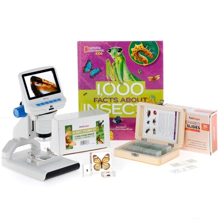 Amscope Kid's Genuine Insect Adventurer Set featuring featuring 1080P HD Portable LCD Digital Color Microsc KVB-INST-140-ADV