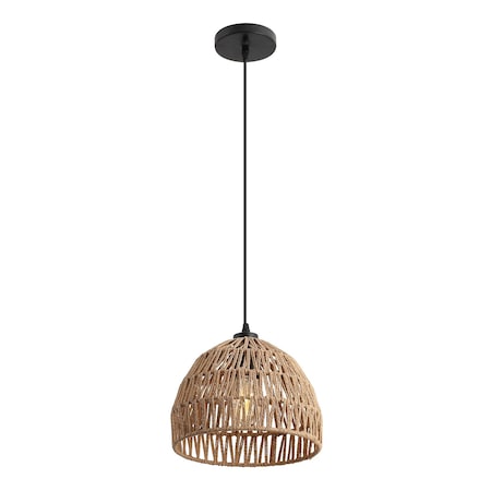 Jonathan Y Campana 10.25" 1-Light Bohemian Modern Woven Rope/Iron LED Pendant, Brown JYL6513E
