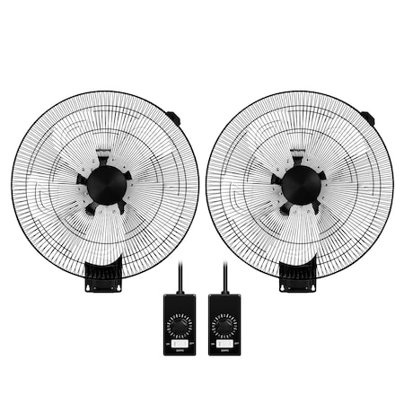 Edendirect 18in. Wall Mount Fan, 5-Speed, 90deg Oscillation, Adjustable Tilt, Commercial/Home Use, Black, 2PK IR-WALLMOUNTPRO18RCX2