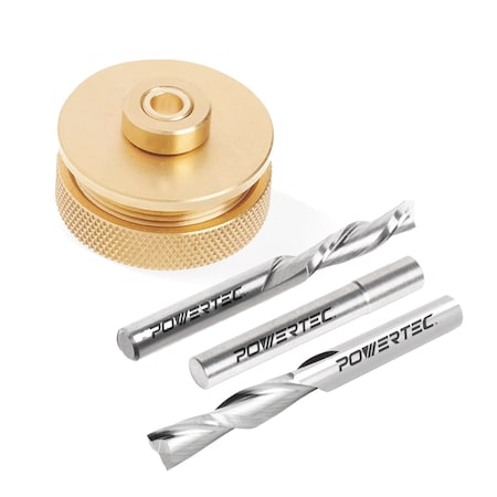 Powertec Solid Brass Inlay Set with 2PCS Router Bits 1/4 in. D, 1/4 Shank, with 1 in. & 3/4 in. Cutting Length 72029N