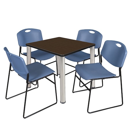 Regency Square Kee Breakroom Table W/ 4 Zeng Stack Chairs, 30 in W, 30 in L, Neo Walnut TB3030NWBPCM44BE