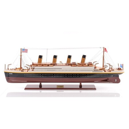 Homeroots 14" Black and Red Solid Wood Hand Painted 1912 RMS Titanic Large Model Boat 401878