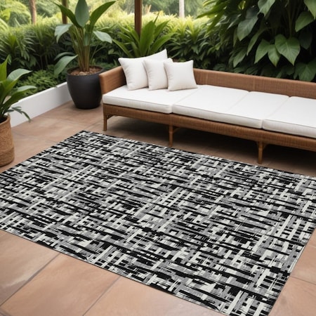 Homeroots 9' X 12' Black Gray And Ivory Abstract Washable Indoor Outdoor Area Rug 602471