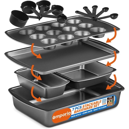 Emporio Kitchen Stackable Baking Pan Set, Deluxe Nonstick Marble Coating, Carbon Steel Bakeware Sets EMPSTK1109