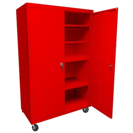 Steel Cabinets Usa Mobile Steel Storage Cabinet, 36" W, 78" H, Red, 4 Shelves MAAH-36782RB-R