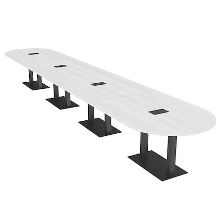 Skutchi Designs Racetrack Conference Table With Power, 48 in W, 264 in L, White HAR-RAC-48X264-DOU.BK-WA7976-EBLK